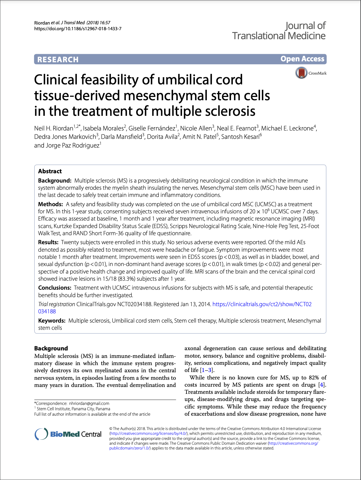 Clinical Feasibility Of Umbilical Cord Tissue-Derived Mesenchymal Stem ...